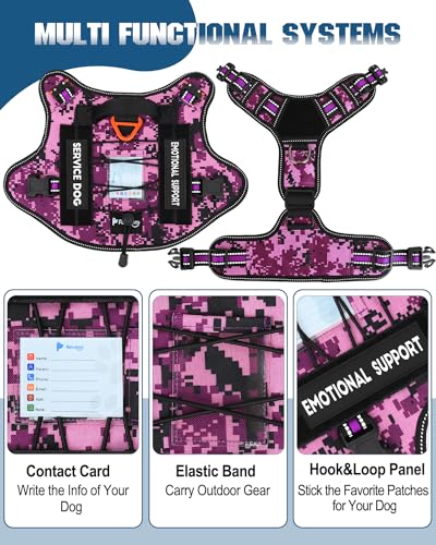 Tactical Dog Harness - No-Pull Service Vest for Large Breeds, with Hook & Loop Patch Panel & MOLLE System M (30-50 lbs, Chest: 25–29") Reflective Purple Camo - color: Reflective Purple Camo, size: M (30-50 lbs, Chest: 25–29")
