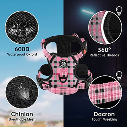 No Pull Dog Harness with Leash, Reflective No Choke Pet Vest Harness,Adjustable Soft Padded Dog Harness with Easy Control Handle for Small Dogs(Checkered Pink,Small) - color: Checkered Pink, size: 【S】neck 11-15" chest 15-21"