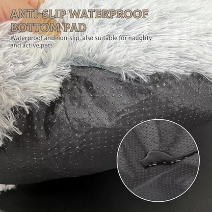 Cat Bed Round Fluffy Hooded Cat Bed Cave, Anti-Anxiety Cave Bed with Hooded Blanket, Cozy Cuddler Luxury Puppy Pet Bed, Anti-Slip Bottom and Machine Washable - color: Gray, size: Medium