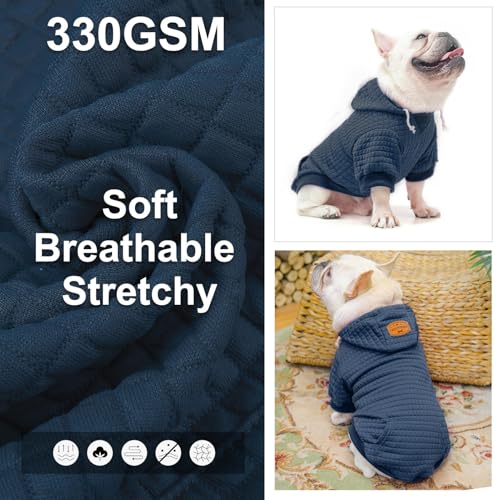 BEAUTYZOO Small Dog Hoodie Sweater with Pockets, Dog Clothes for Small Medium Dogs Boy Girl, Waffle-Like Laminated Pet Coats with Hat and Leash Hole, Navy Blue S - color: Navy Blue, size: S (Back: 12",Chest: 16", Neck: 10")