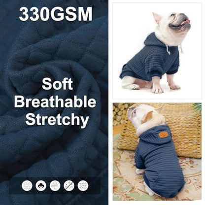 BEAUTYZOO Small Dog Hoodie Sweater with Pockets, Dog Clothes for Small Medium Dogs Boy Girl, Waffle-Like Laminated Pet Coats with Hat and Leash Hole, Navy Blue S - color: Navy Blue, size: S (Back: 12",Chest: 16", Neck: 10")