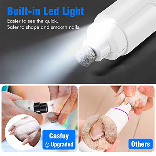 Casfuy Dog Nail Grinder with LED Light - Upgraded 2-Speed Electric Pet Nail Trimmer Powerful Painless Paws Grooming & Smoothing for Small Medium Large Dogs & Cats (White) - color: White