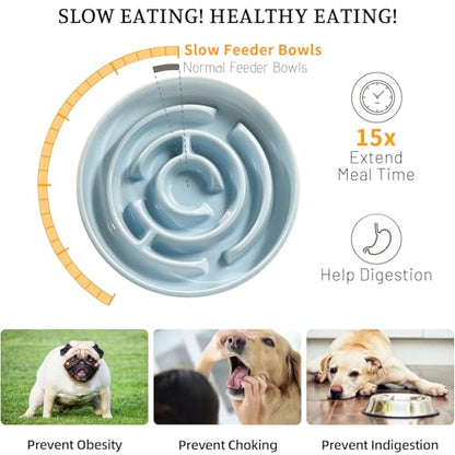 Ceramic Slow Feeder Dog Bowl,1.5 Cups Pet Slow Feeder for Small and Medium Breed,Puzzle Dog Food Dish,Anti-Gulping,Stop Bloat,Preventing Choking(Blue) - color: Blue