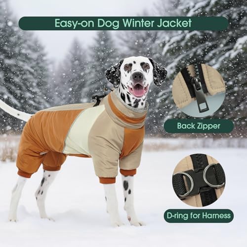 Kuoser Fullbody Dog Coat - Medium Dogs, Warm Winter Coat with Built-in Harness, Reflective, Brown L - color: Brown, size: L (PRIORITIZE BACK LENGTH: 16.9'')