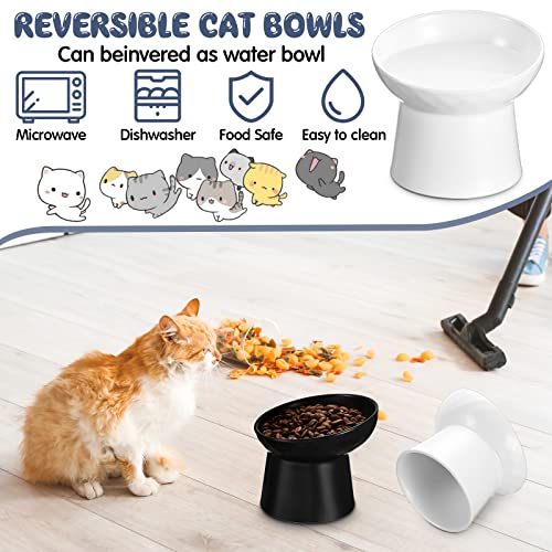 Tanlade 4 Pcs Ceramic Raised Cat Bowls, Elevated Tilted Cat Bowl for Food Water, Stress Free, Backflow Prevention, Dishwasher Microwave Safe, Feeder Dish for Indoor Kitten, Small Dogs(White and Black) - color: White and Black