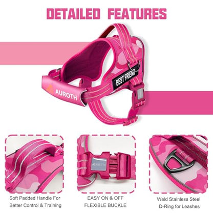 AUROTH Dog Harness and Leash Set, Soft Padded Service Dog Vest with 5.25FT Dog Leash, No Choke, Easy On Pet Vest, Adjustable Reflective No Pull Pet Vest Medium Sized Dog, Easy Walking and Training - color: Pink Camo, size: Medium