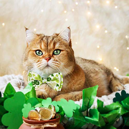 2 Pack St. Patrick's Cat Collar with Bow Tie and Bell, Kitty Kitten Breakaway Lucky Irish Shamrock Collar for Girls and Boys Male Female Cats (The Lucky One)