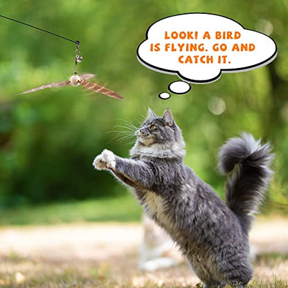 JXFUKAL Cat Wand Toys, Interactive Cat Toys with 3 Feather Refills, 29'' Flexible Steel Wire, Sturdy Wood Handle & Bell for Kitty Kitten, Cat Toys for Indoor Cats Teaser Cat String Toy - color: Set A-refills