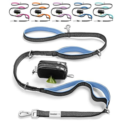 Heavy Duty Dog Leash for Large Dogs – 6FT Reflective Bungee with Padded Handles, Strong Carabiner Clip, No Pull Control for Medium & Large Breeds, Includes Poop Bag Holder & Treat Pouch (Purple-Blue) - color: Purple - Blue