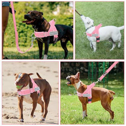 Lukovee No Pull Dog Harness and Leash Set - Heavy Duty Dog Vest with Soft Velvet Padding for Medium Large Dogs, Adjustable Reflective Tactical Harness with 2 Control Handles & Front Clip (S, PI) - color: Pink, size: Small