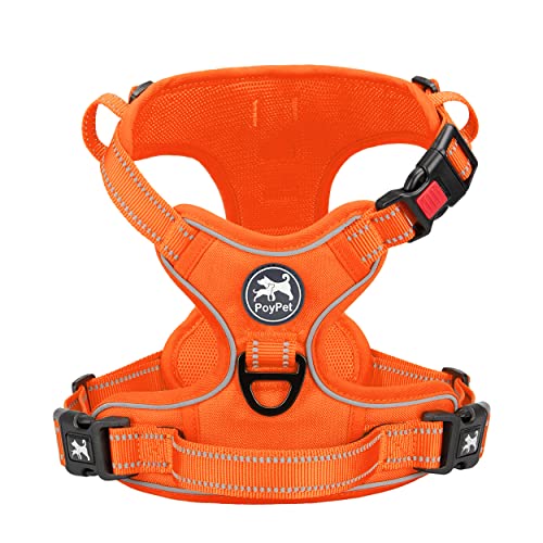 PoyPet No Pull Dog Harness, No Choke Reflective Dog Vest, Adjustable Pet Harnesses with Easy Control Padded Handle for Small Medium Large Dogs(Orange Matching Trim,XS) - color: Orange(Matching Trim), size: XS