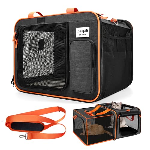 pidipiti 20 x 14 x 14 inches Expandable pet Carrier for 1 Large cat Under 25 lbs,2 Medium Cats 20 lbs+,cat Crate/Bag for Short Trip/Long Distance car Travel - size: Large(expandable)