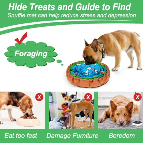 Vivifying Snuffle Mat for Dogs, Adjustable Treats Feeding Mat for Slow Eating and Keep Busy, Interactive Dog Puzzle Toys Encourages Natural Foraging Skills and Smell Training (Blue Green) - color: Blue&Green&Brown