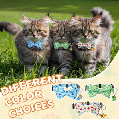 3 PCS Cat Collars with Bow Tie and Bell, Cat Collars Dinosaurs Pattern Breakaway Adjustable Cat Bow Tie Collars, Cute Bow Tie Suitable for Kittens Or Certain Puppies - color: Dinosaurs