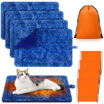 Riakrum 4 Pack Self Warming Cat Bed Mats Leopard Print Cat Dog Thermal Blanket Double Sided Self Heating Pet Pad with Storage Bags for Pet Winter Outdoor Indoor Supplies, Non Electric(L) - size: L