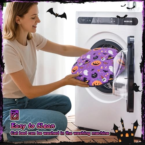 Tidjani Cat Tunnel Bed, Cat Tunnels for Indoor Cats, Foldable Pet Donut Bed with Washable Mat and Dangling Balls, Pumpkins Spider Candy Pattern, Purple Pet Tube Toys Gifts for Kitten, Puppy, Rabbit - style: Purple Pumpkin