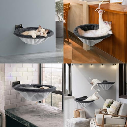JUNSPOW Cat Hammock Wall Mounted, Foldable & Stable Cat Beds- Breathable Cats Wall Shelves for Sleeping, Playing, Climbing, and Lounging - Maximum Hold Up to 30lb（Gray,Faux Rabbit Fur） - color: Gray