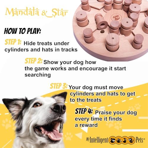 MY INTELLIGENT PETS Mandala and Star - Interactive Wooden Puzzle Toy for Dogs, Brain Game for Mental Stimulation and Enrichment, Fun and Challenging Toy for Smart Pets