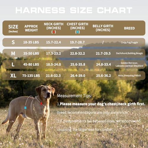 Tactical Dog Harness Medium Sized, Heavy Duty No Pull Dog Harness with Handle, Easy On and Off Service Dog Vest with Molle System, Adjustable Reflective Pet Vest for Walking Hiking Training - color: Khaki, size: M(Neck:17-23",Chest:22-32"),35-50 lbs