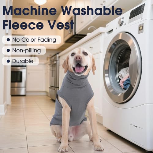 IECOii Dog Fleece Vest Sweater - Stretch Warm Pullover with Turtleneck,Grey,Large, Easy On/Off Winter Dog Sweater for Medium Large Dogs Girl Boy, Winter Fall Jumpsuit with High Neck - color: Grey, size: Large