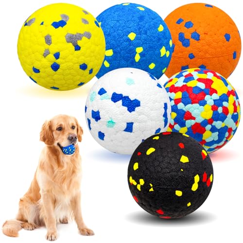 6 Pcs Dog Balls Tennis Ball for Aggressive Chewers Indestructible Dog Teething Chew Toys for Large Medium Small and Puppies, More Biting-Proof Atom.