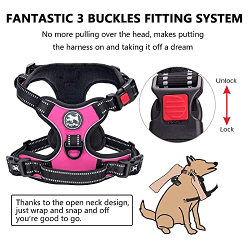 PoyPet No Pull Dog Harness, No Choke Front Lead Dog Reflective Harness, Adjustable Soft Padded Pet Vest with Easy Control Handle for Small to Large Dogs(Pink,S) - color: Pink, size: S