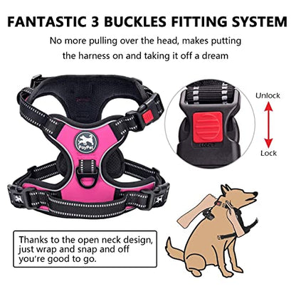 PoyPet No Pull Dog Harness, No Choke Front Lead Dog Reflective Harness, Adjustable Soft Padded Pet Vest with Easy Control Handle for Small to Large Dogs(Pink,S) - color: Pink, size: S
