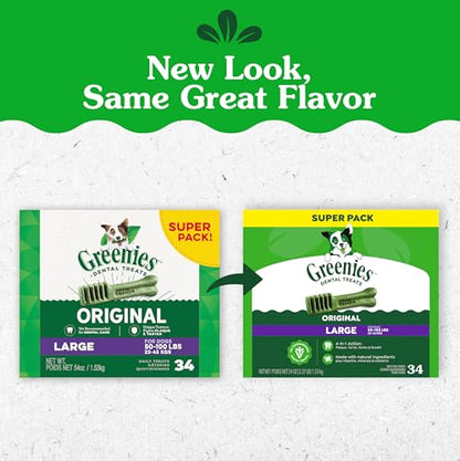 Greenies Veterinarian-Recommended Adult Natural Dental Dog Treats Large Size, Dog Dental Chews, Original Flavor, 54 oz. Pack, 34 Count - size: 34 Count (Pack of 1)