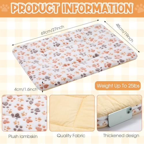 2 Pack Self Warming Cat Dog Bed Pet Mat 27" x 19" Soft Thermal Dog Pad with Cute Prints Reversible Washable Thickened Crate Mat for Indoor Outdoor Kittens Small Pets Feral(White) - color: White