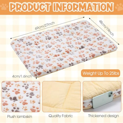 2 Pack Self Warming Cat Dog Bed Pet Mat 27" x 19" Soft Thermal Dog Pad with Cute Prints Reversible Washable Thickened Crate Mat for Indoor Outdoor Kittens Small Pets Feral(White;Brown) - color: White;Brown