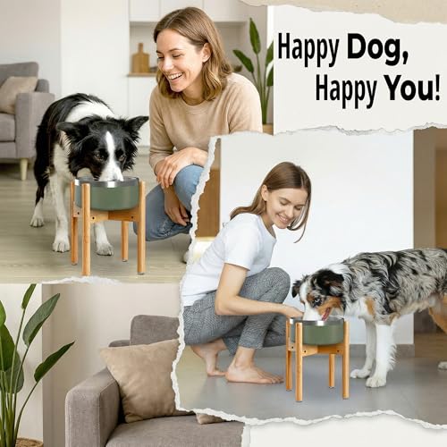 Dog Bowl Stand - Mid-Large Dogs Suitable - Elevate, Raise Bowl to 12-inch High - Adjustable, Fits Any Pet Food/Water Feeders, and Fountains - Durable Bamboo - color: Bamboo, size: For Large Dogs - 11 inch Height