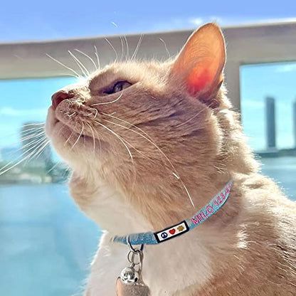 Pawtitas Personalized Orange Reflective Cat Collar – Adjustable Custom Collar with Safety Buckle, Removable Bell, and Engraved Name & Phone Number for Kittens and Adult Cats - color: Personalized Orange
