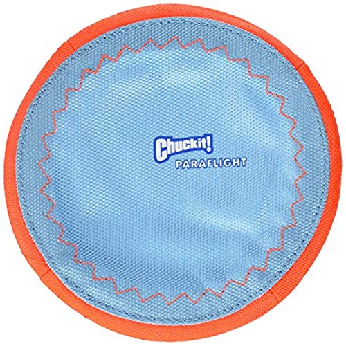 Chuckit! Paraflight Flying Disc Dog Toy, Small (6.75") and Chuckit! Flying Squirrel Fetch Dog Toy, Size Medium (9.5" Diameter) - size: Small, style: Flyer + Dog Toy, (Orange/Blue)