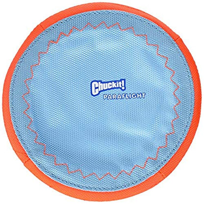 Chuckit! Paraflight Flying Disc Dog Toy, Small (6.75") and Chuckit! Flying Squirrel Fetch Dog Toy, Size Medium (9.5" Diameter) - size: Small, style: Flyer + Dog Toy, (Orange/Blue)