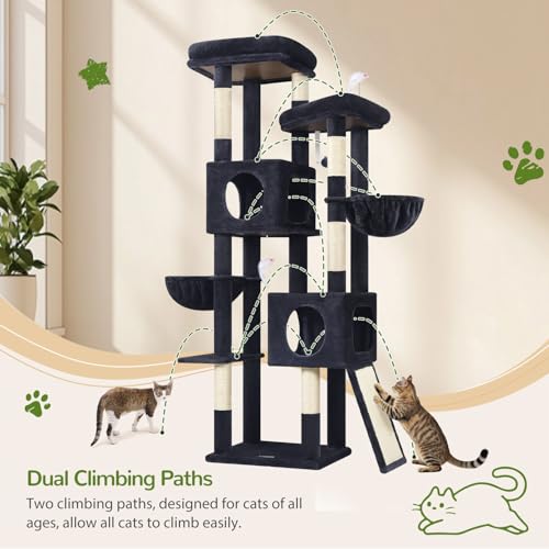 Globlazer 72in Heavy Duty Cat Tree Tower for Large Adult Cats, Multi-Level Cat Condo Stand with 2 Cozy Baskets & 6 Sisal Scratching Posts, S72E, Dark Grey - color: Dark Grey