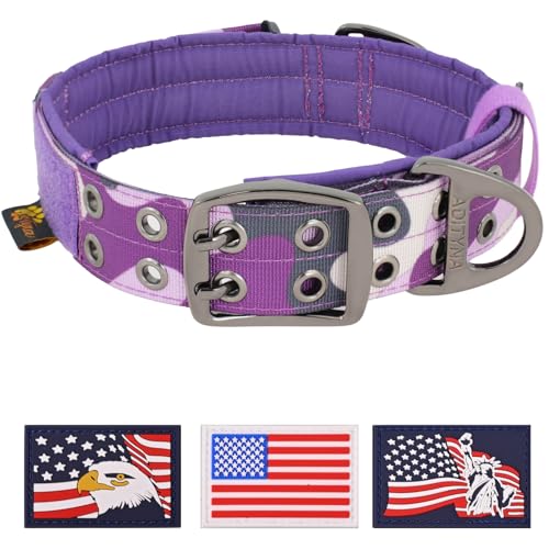 ADITYNA Heavy Duty Dog Collar for Medium Dogs - Camo Purple Collar with Handle for Training, and Walking - Wide, Thick, Tactical, Soft Neoprene Padded - color: Camo Purple, size: Medium: Fit 15-19" Neck