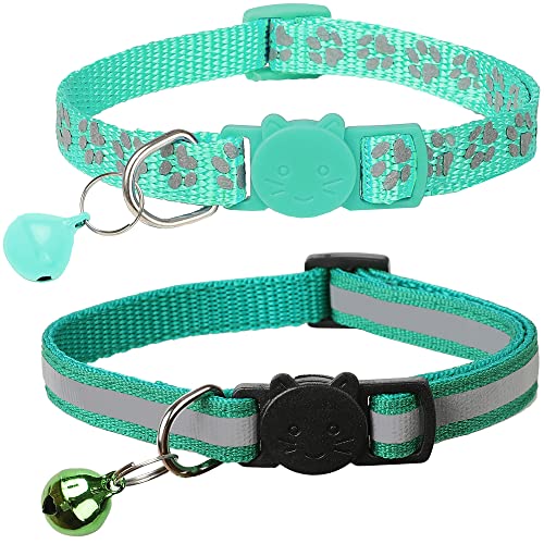 2 Pack Reflective Cat Collar Breakaway with Bell,Personalized Kitten Collars,Adjustable Safety Buckle Collar for Male Cats Girls & Boys (Dark Green) - color: Dark Green