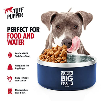 Tuff Pupper 100 oz Heavy Duty Insulated Stainless Steel Dog Bowl for Large Dogs, Non-Slip Base, Dishwasher Safe - color: Midnight Blue, size: 100oz