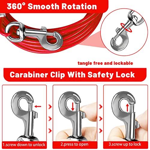 Dog Tie Out Cable - 10/15/20/25/30 FT for Large Dogs Up to 165 lbs with Durable Clips and Steel Wire - color: Red, size: 10ft