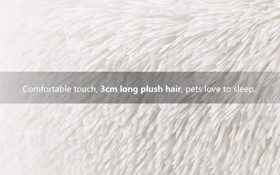 White Faux Fur Cat & Dog Beds 20 inches - Washable Dog Beds for Small Medium Dogs, Anti-Anxiety, Round Plush, Fluffy Thick Bottom - color: Cream, size: Medium