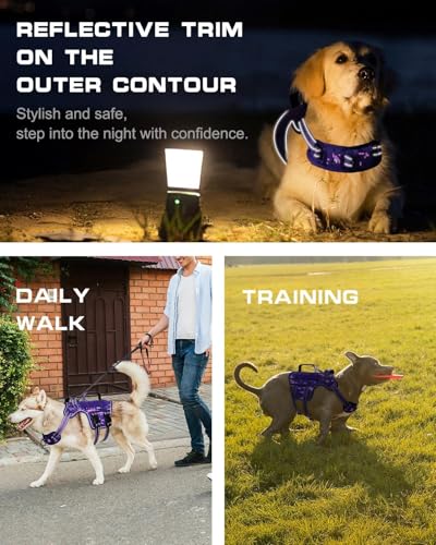 Tactical Dog Harness Medium Sized, Heavy Duty No Pull Dog Harness with Handle, Easy On and Off Service Dog Vest with Molle System, Reflective Pet Vest for Walking Hiking Training - color: Purple Camo, size: M(Neck:17-23",Chest:22-32"),35-50 lbs