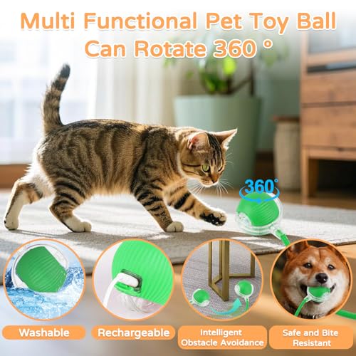 Goosheep 2025 New 1Pack Cat Ball Kitten Toys for Indoor Interactive Kitty Ball Toy Speedy Tail 360° Automatic Rolling for Dog, Cat(Green) - size: 1 Pack