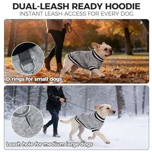 BINGPET Large Dog Sweater Pullover Fleece Vest with Leash Hole & D-Ring,Cotton Dog Hoodie for Small Medium Large Dogs Puppy Boys Girls,Thick Soft Fleece Winter Dog Clothes Cold Weather Sweatshirt Coat - color: Grey, size: XL(Chest: 33",Neck: 21",Back: 20"