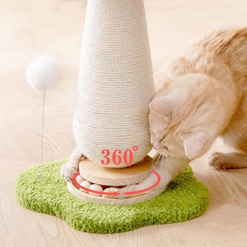 Mushroom Cat Scratching Post Cat Tree, 21.5‘’ H Cute Cat Scratcher Tower with Durable Solid Wood Turntable Toy, Mushroom Scratch Post Cat Sisal Scratcher with Catnip for Indoor Adult Cats - color: Mushroom