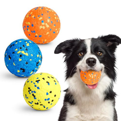 Kimee Dog Balls Tennis Ball for Aggressive Chewers, Dog Bouncy Balls Chew Toys Water Toy Fetch Ball for Large Medium Small Puppies, 3 Pack 3.15''