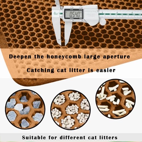 HCY&WLD Cat Litter Mat, Honeycomb Double Layer Cat Litter Trapping Mat, Waterproof Urine Proof Non-Slip, Scatter Control, Less Waste, Easier to Clean (Brown, 35" X 24") - color: Brown