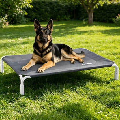 ZOMISIA XL Elevated Dog Cot Bed Tool-Free Assembly - Outdoor Raised Dog Cooling Bed Frame for Large Pets, Summer Pet Hammock Off Ground with Non-Slip Feet & Waterproof Teslin Mesh, 48x33 Inch - size: XL - 48.0"L x 33.0"W x 8.0"H