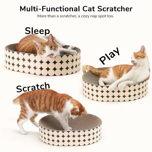 FUKUMARU Cardboard Cat Scratcher Bed, 2-in-1 Oval Cat Scratch Pad, Cats Scratching Board Lounge Bed Indoor, Durable Modern Kitty Scratcher Bowl, Cats Scratch Furniture Protector, Polka Dot - color: Polka Dot