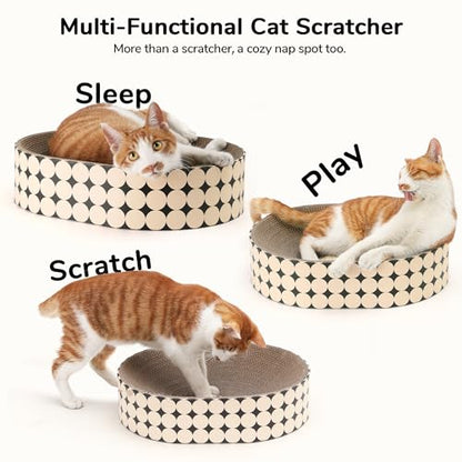 FUKUMARU Cardboard Cat Scratcher Bed, 2-in-1 Oval Cat Scratch Pad, Cats Scratching Board Lounge Bed Indoor, Durable Modern Kitty Scratcher Bowl, Cats Scratch Furniture Protector, Polka Dot - color: Polka Dot