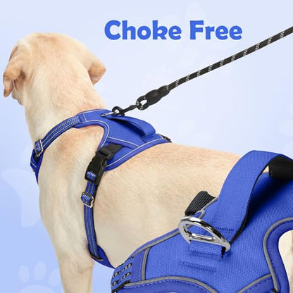 Funfox Dog Harness Medium No Pull, Adjustable 2 Clips Anti-Pull Vest with Practical Handle, Breathable Padded Pet Harness Designed for Small/Large Breeds, Reflective Training Walking Blue M - color: Blue, size: Medium
